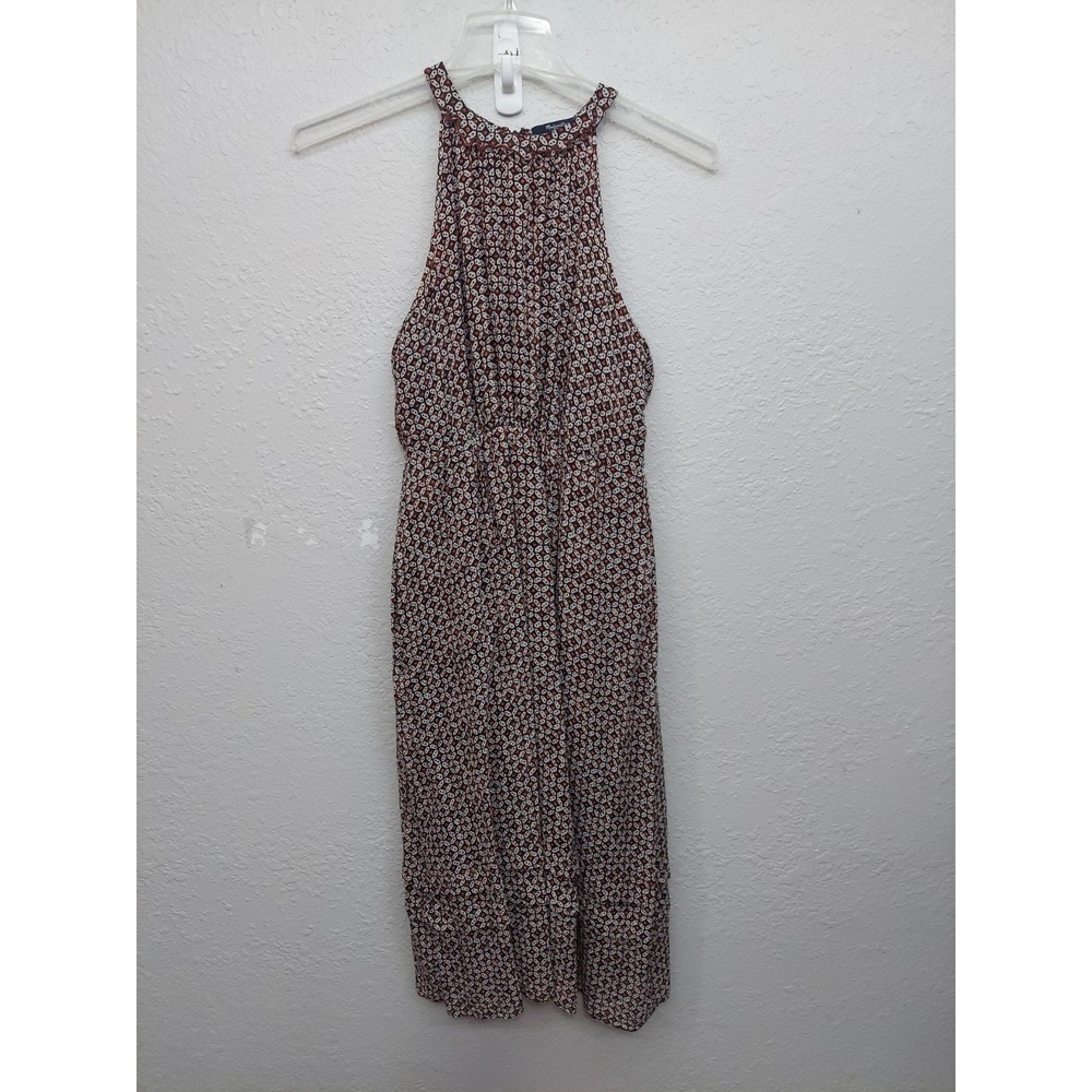 Madewell Dress Womens 4 Burgundy Geometric Print‎ Sleeveless Halter Maxi SILK